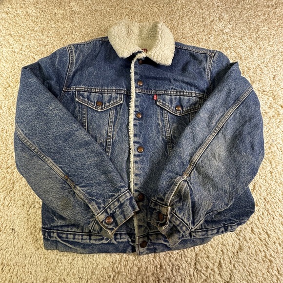 Vintage Levis Denim Sherpa‎ Lined Trucker Jacket Mens Size 42L Blue